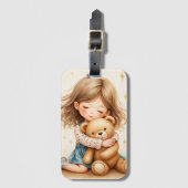 ビッグハグ – 可愛い女の子ハギングテディベア ラゲッジタグ (正面縦)
