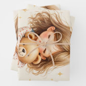 ビッグハグ – 可愛い女の子ハギングテディベア ラッピングペーパーシート (インサイチュ)