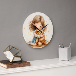 ビッグハグ – 可愛い女の子ハギングテディベア ラージ壁時計