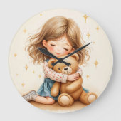 ビッグハグ – 可愛い女の子ハギングテディベア ラージ壁時計 (正面)