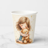 ビッグハグ – 可愛い女の子ハギングテディベア 紙コップ (裏面)