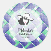 ビッグハットダービーブライダルシャワーブルー&グリーンストライプズ ラウンドシール (正面)