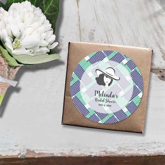 ビッグハットダービーブライダルシャワーブルー&グリーンストライプズ ラウンドシール