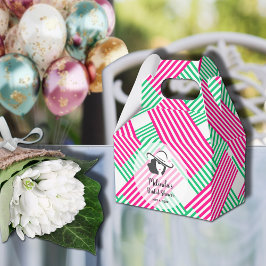 ビッグハットダービーレディーホットピンクグリーンストライプゲーブル フェイバーボックス