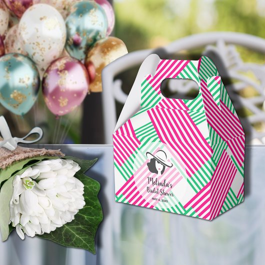 ビッグハットダービーレディーホットピンクグリーンストライプゲーブル フェイバーボックス