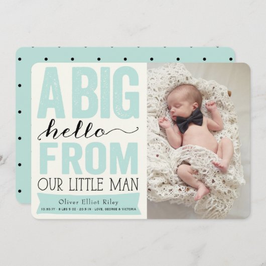 ビッグハローマイルドマンからの男の赤ちゃん写真誕生 案内状 (正面/裏面)