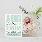 ビッグハローマイルドマンからの男の赤ちゃん写真誕生 案内状 (スタンド正面)