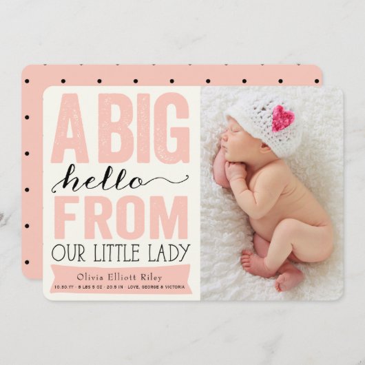 ビッグハローリトルレディーベビーガール誕生のお知らせ 案内状 (正面/裏面)
