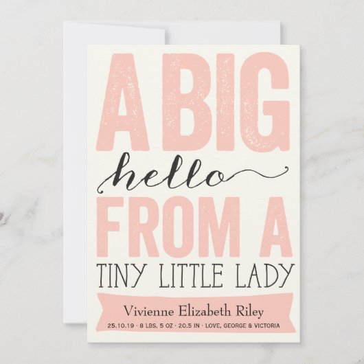 ビッグハローリトルレディーベビーガール誕生のお知らせ 案内状 (正面)