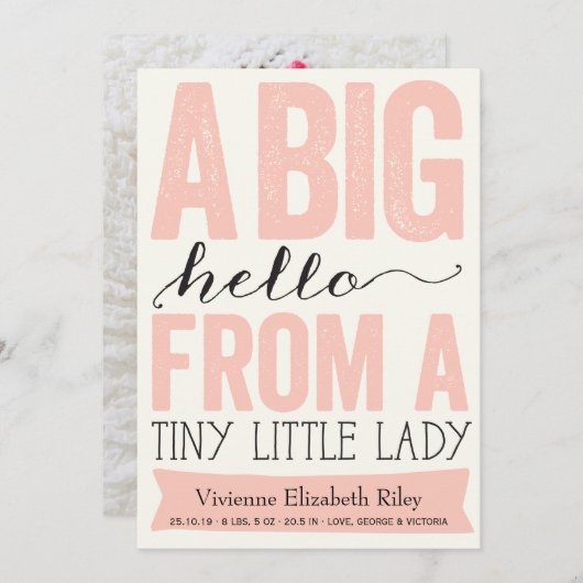 ビッグハローリトルレディーベビーガール誕生のお知らせ 案内状 (正面/裏面)