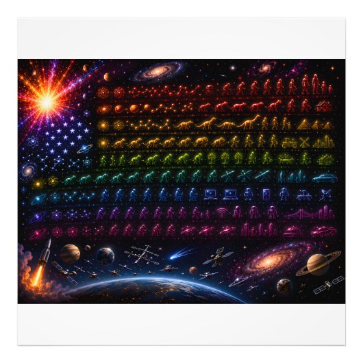 ビッグバンから人類へ アメリカ国旗 | 宇宙の進化 フォトプリント (正面)