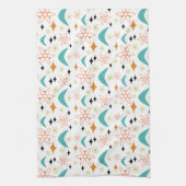 ビッグバンブーメランオレンジアクアブルーミッドセンチュリー キッチンタオル (縦)