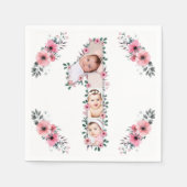ビッグバースデーガールフォトコラージピンクフラワー スタンダードカクテルナプキン (正面)