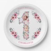 ビッグバースデーガールフォトコラージピンクフラワー ペーパープレート (正面)