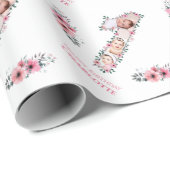 ビッグバースデーガールフォトコラージピンクフラワー ラッピングペーパー (ロールコーナー)