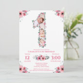 ビッグバースデーガールフォトコラージピンクフラワー 招待状 (スタンド正面)