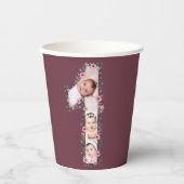 ビッグバースデーガールフォトコラージピンクフラワー 紙コップ (正面)