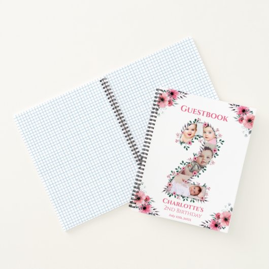 ビッグバースデーガールフォトピンクフラワーゲストブック ノートブック (内部)