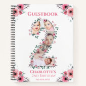ビッグバースデーガールフォトピンクフラワーゲストブック ノートブック (正面)