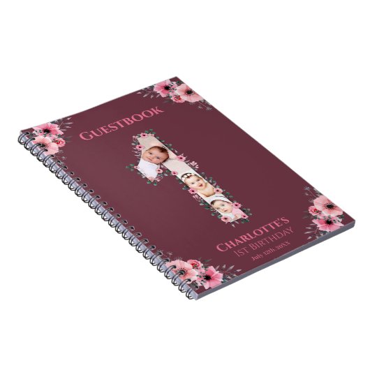 ビッグバースデーガールフォトピンクフラワーゲストブック ノートブック (右側)