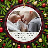 ビッグパーソナライズされたブラザー写真としての初めてのクリスマス セラミックオーナメント