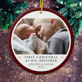 ビッグパーソナライズされたブラザー写真としての初めてのクリスマス セラミックオーナメント