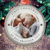 ビッグパーソナライズされたブラザー写真としての初めてのクリスマス メタルオーナメント