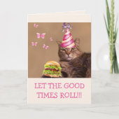 ビッグパーティー猫とチーズバーガー誕生日 カード (正面)