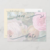 ビッグピンクのバラ日付ポストカードのテンプレートを保存 シーズンポストカード (正面/裏面)