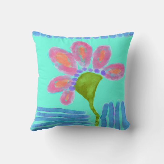 ビッグピンクの花の抽象芸術アート装飾 クッション (裏面)