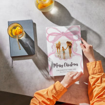 ビッグピンクコケット弓クリスマスフォトカード