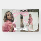 ビッグピンクコケット弓2枚の写真卒業 横断幕 (横)