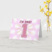 ビッグピンクナンバーワンガールズファースト誕生日 カード (黄色い花)