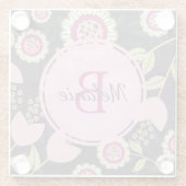 ビッグピンクフローラチューリップパターンモノグラム ガラスコースター (裏面)