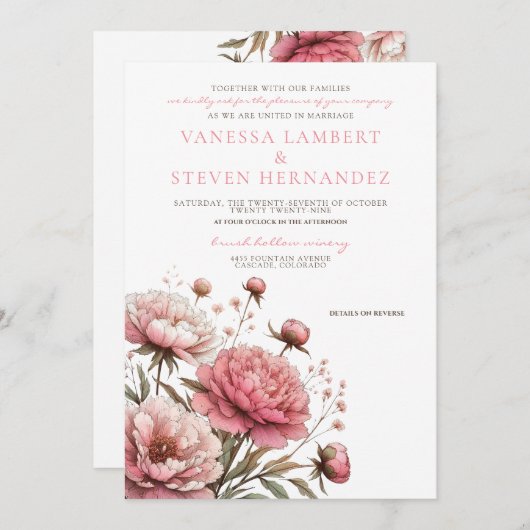 ビッグピンクブルームのウェディング 招待状 (正面/裏面)