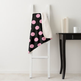 ビッグピンク水玉模様オンブラック シェルパブランケット