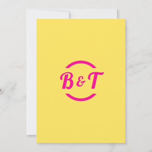 ビッグピンク結婚ズバービーコアトレンディーイエロービーチ 招待状 (裏面)