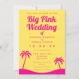ビッグピンク結婚ズバービーコアトレンディーイエロービーチ 招待状