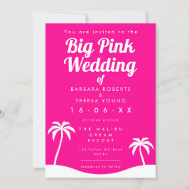 ビッグピンク結婚ズバービーコアトレンディーパームツリービーチ 招待状