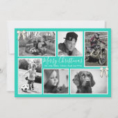 ビッグファミリークリスマスフォトコラージュターコイズ シーズンカード (正面)