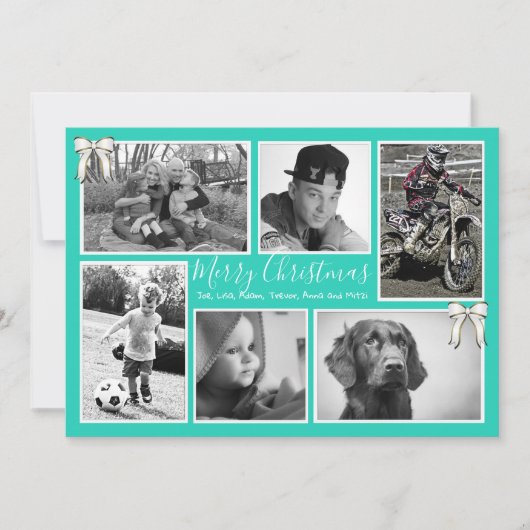 ビッグファミリークリスマスフォトコラージュターコイズ シーズンカード (正面)