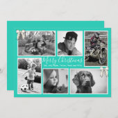 ビッグファミリークリスマスフォトコラージュターコイズ シーズンカード (正面/裏面)