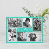 ビッグファミリークリスマスフォトコラージュターコイズ シーズンカード (スタンド正面)