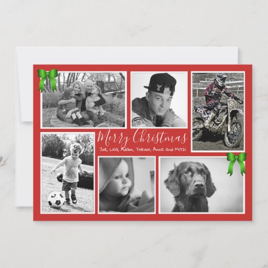ビッグファミリークリスマスフォトコラージュ赤グリーン シーズンカード (正面)