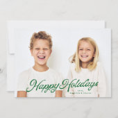 ビッグフォトグリーンレタリングオーバーレイハッピーホリデー シーズンカード (正面)