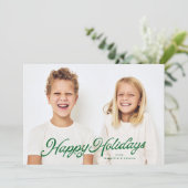 ビッグフォトグリーンレタリングオーバーレイハッピーホリデー シーズンカード (スタンド正面)