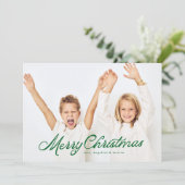 ビッグフォトグリーンレタリングオーバーレイメリークリスマス シーズンカード (スタンド正面)