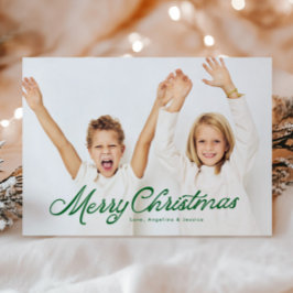 ビッグフォトグリーンレタリングオーバーレイメリークリスマス シーズンカード