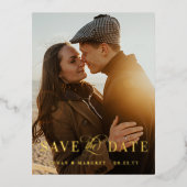 ビッグフォトゴールドフォイル日付箔の保存招待状 箔招待状ポストカード (正面)