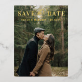 ビッグフォトフォイル日付を保存金ゴールド 箔招待状ポストカード (正面)